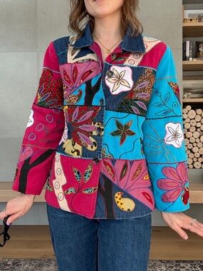 Vintage patchwork embroidered mixed media Jacket small